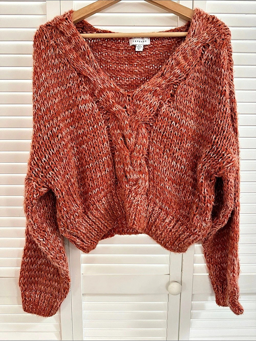 Topshop Rust V-Neck Knit Sweater Size Small Like New